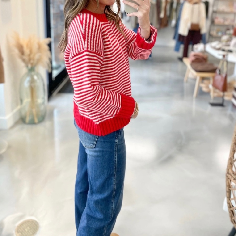 Super duper adorable red and white striped sweater! Size Large - Picture 10 of 12